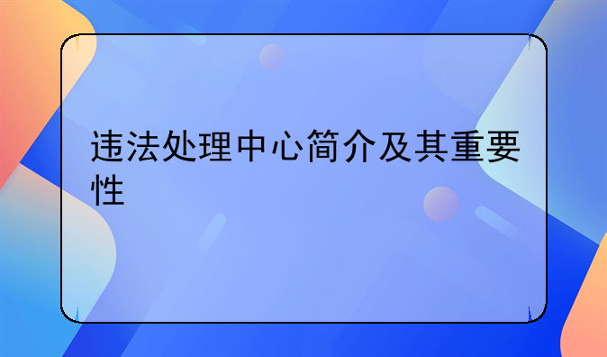 违法处理中心简介及其重要性