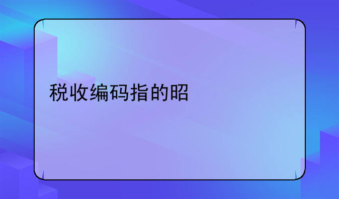 税收编码指的是什么