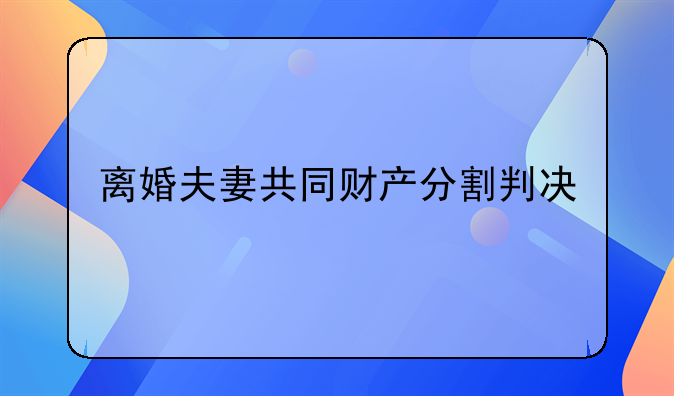 离婚夫妻共同财产分割判决
