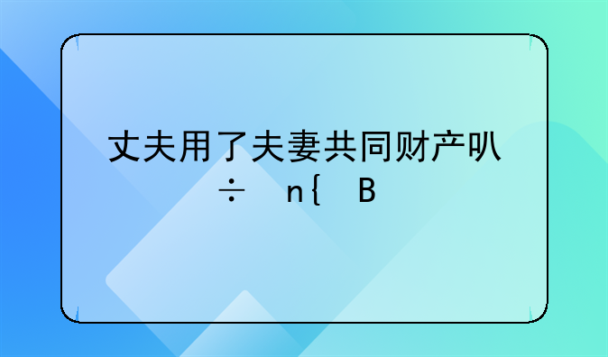 丈夫用了夫妻共同财产可以追回吗