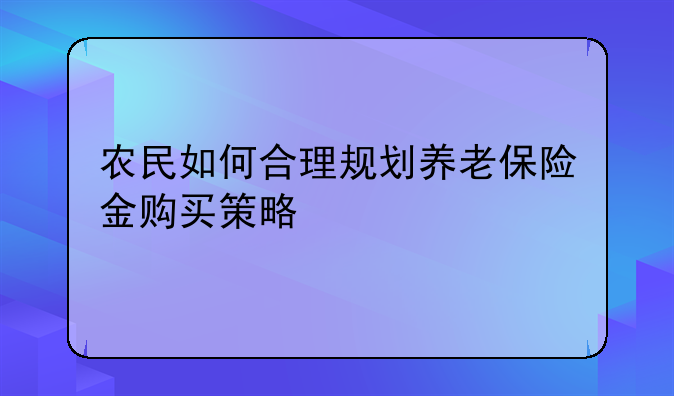 农民如何合理规划养老保险金购买策略