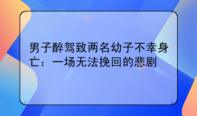 男子醉驾致两名幼子不幸身亡：一场无法挽回的悲剧