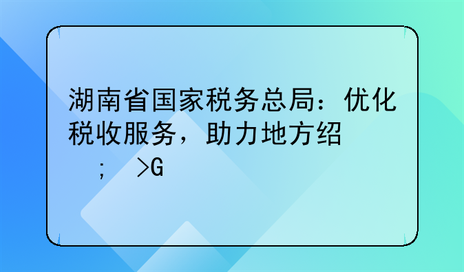湖南省国家税务总局：优化税收服务，助力地方经济发展