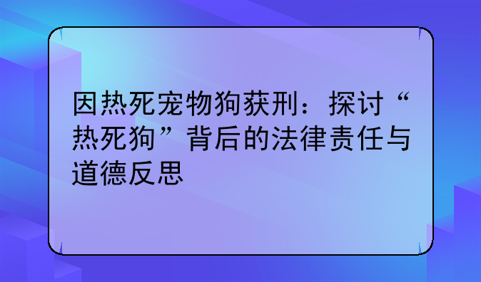 因热死宠物狗获刑：探讨“热死狗”背后的法律责任与道德反思
